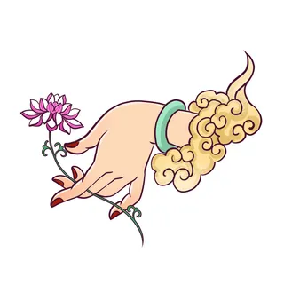 禅意佛手拈花指莲花佛珠敦煌文化线描稿国潮风元素设计模板素材