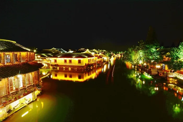 浙江乌镇美丽的夜景素材