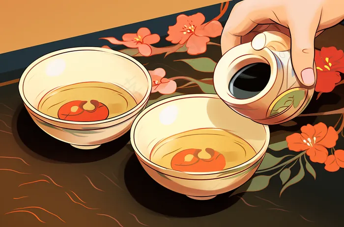 泡茶倒茶茶具插画背景(4080x2688)