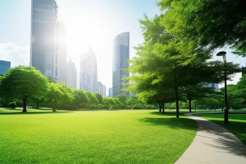 城市大厦公园绿植阳光摄影图