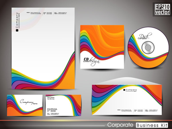 潮流时尚现代包装设计CD套信封名片信纸笔矢量素材EPS格式eps,ai矢量模版下载