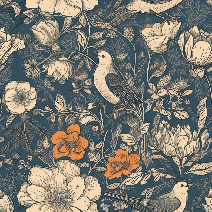 花鸟图，插画风格，无缝贴图，素材