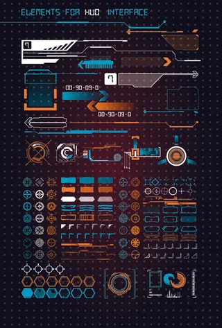 科幻未来科技操作仪表盘HUD元素图游戏UI图标界面边框矢量AI素材