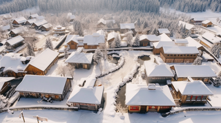 冬天白雪覆盖的小村庄雪景摄影图