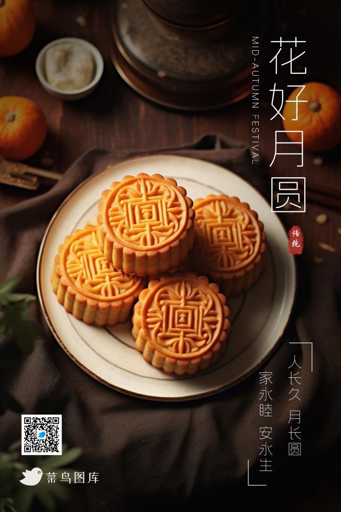 中秋月饼复古美食温馨节日海报(2362x3543)psd模版下载