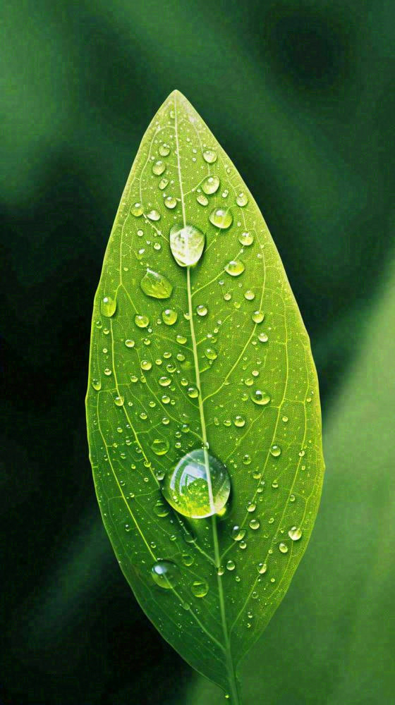 夏天绿植叶子露珠萌芽清新，雨水白露谷雨摄影图(816x1456)