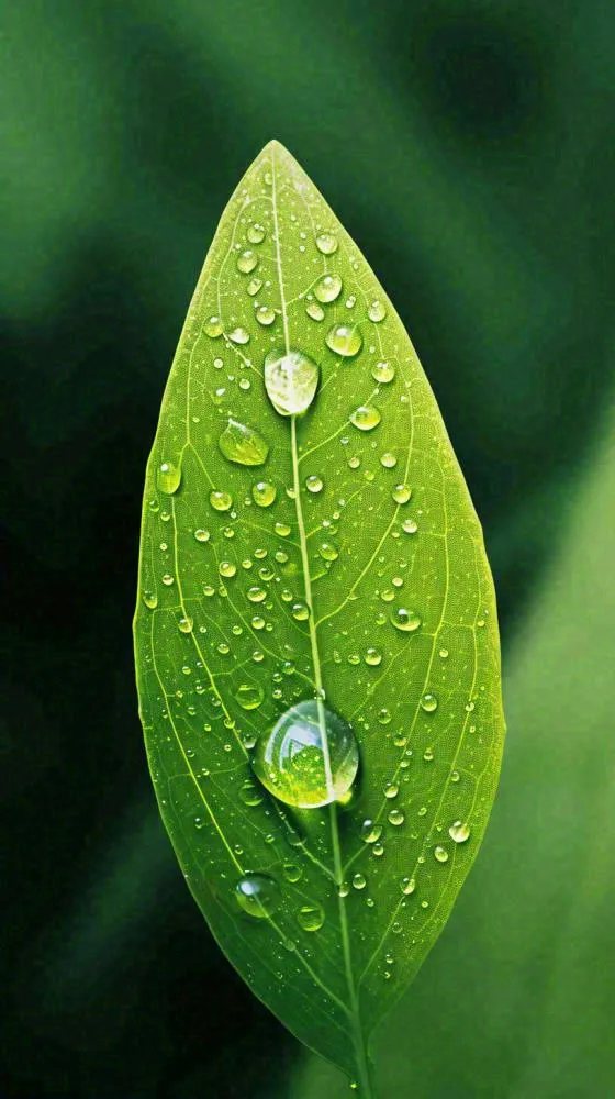 夏天绿植叶子露珠萌芽清新，雨水白露谷雨摄影图(816x1456)