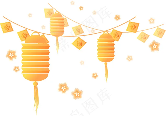 中国风 手绘 卡通元素 传统 复古红 灯笼装饰 PNG 免抠 ai矢量模版下载