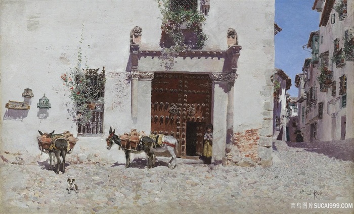 农房建筑美景油画