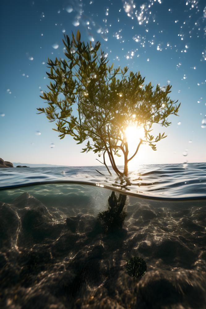光照折射海面树枝浪花背景(2400x3600)