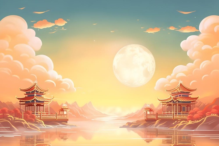 国风月亮淡雅渐变意境背景(3600x2400)