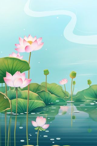 简约创意淡雅荷花国风海报背景