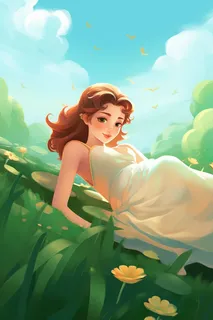 美丽的少女躺着花丛中卡通插画素材 美丽的少女躺着花丛中卡通插画素材