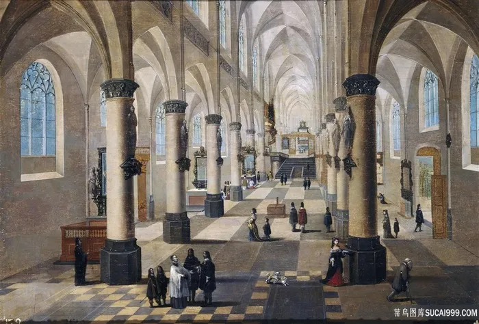 教徒教堂室内油画图片