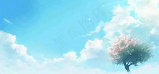 春天蓝色的天空和粉红色的书梦幻场景