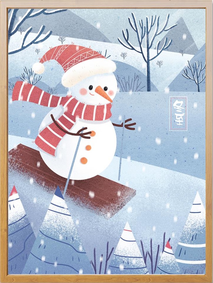 冬至背景 插画雪人滑雪psd模版下载