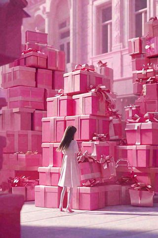 粉色可爱礼盒礼物，购物电商礼品