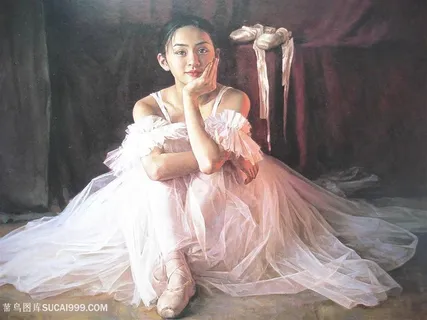 跳舞的女孩微笑油画图片