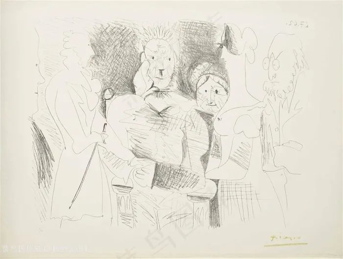 毕加索时尚素描人群装饰画