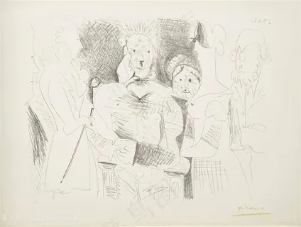 毕加索时尚素描人群装饰画 毕加索时尚素描人群装饰画