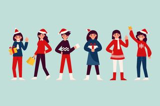 冬天服饰服装冬装穿冬装保暖冬季卡通人物男女装Ai矢量图片素材