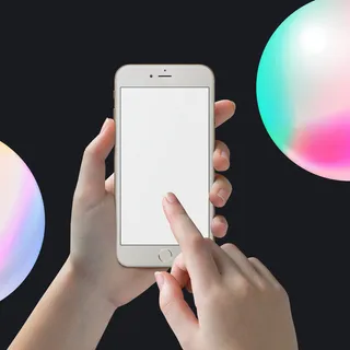 右手点击手持苹果手机展示样机