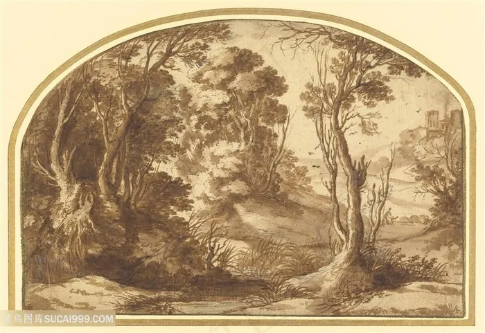 手绘树林唯美风景画装饰画