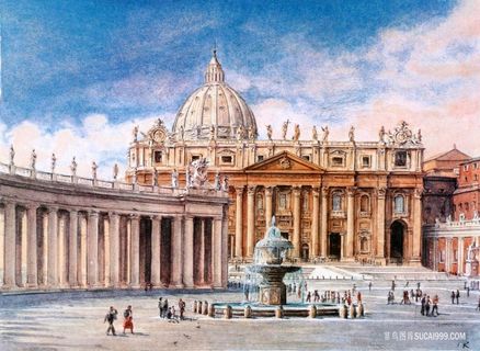欧洲建筑广场油画风景画
