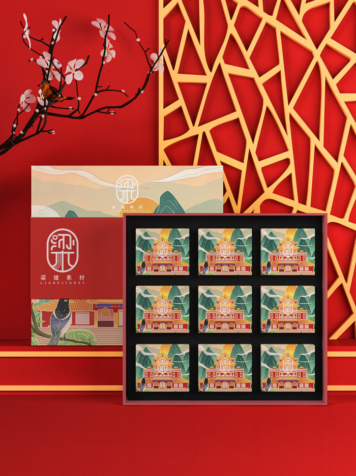 高端文创样机素材产品中国风国潮logo礼盒包装VI智能贴图PSD模板psd模版下载