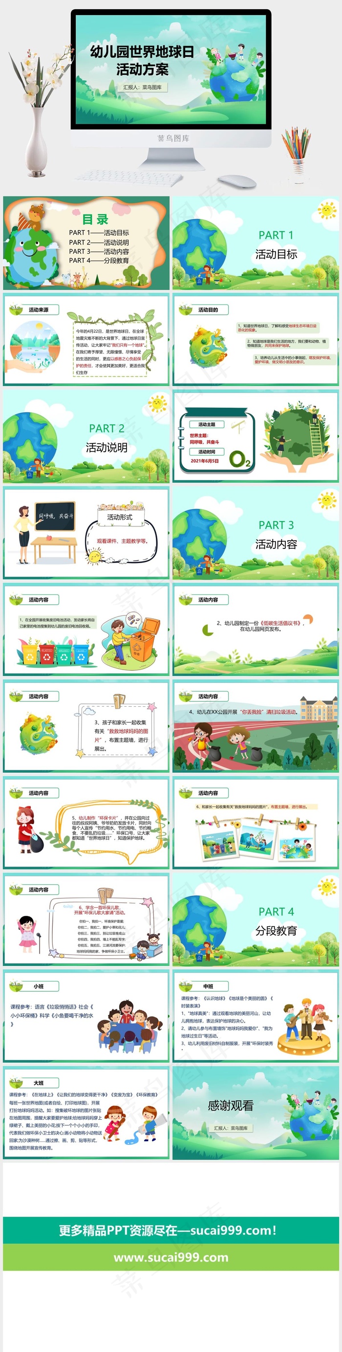 卡通世界地球日校园活动策划PPT模板