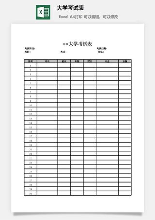 大学考试表excel模板