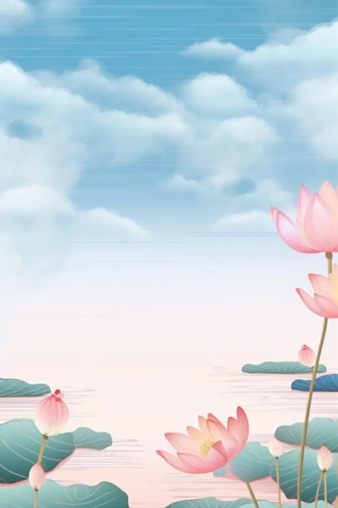 水墨山水风景国风荷花背景(896x1344)