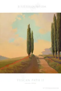 唯美道路水彩树风景画 唯美道路水彩树风景画