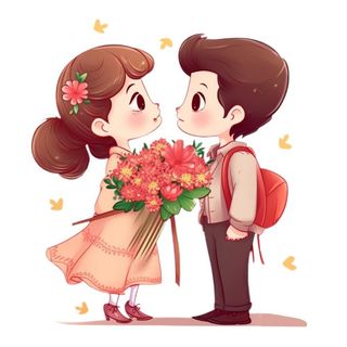 520情人节情侣亲吻送花免抠