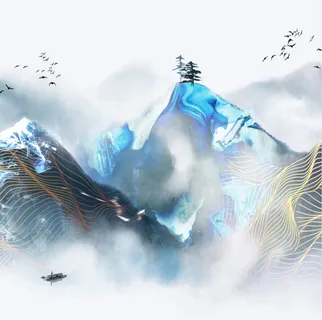 轻奢北欧现代简约招财福禄双全一帆风顺山水帆船波浪波纹装饰画玄关画