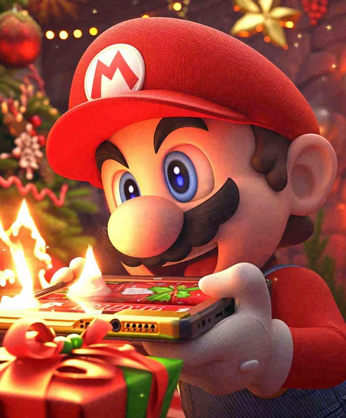 圣诞卡通马里奥，温馨快递员，3D(992x1200)