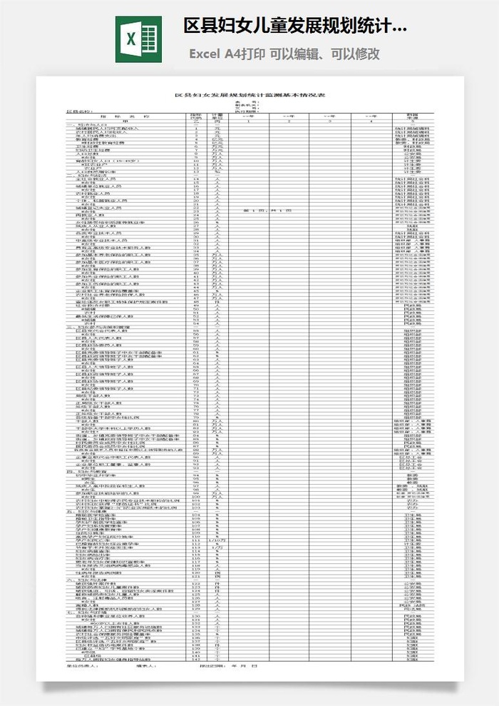 区县妇女儿童发展规划统计监测基本情况表excel模板
