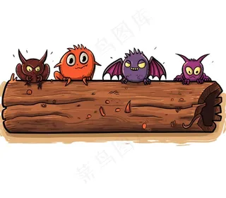 万圣节标题框蝙蝠木板插画免抠