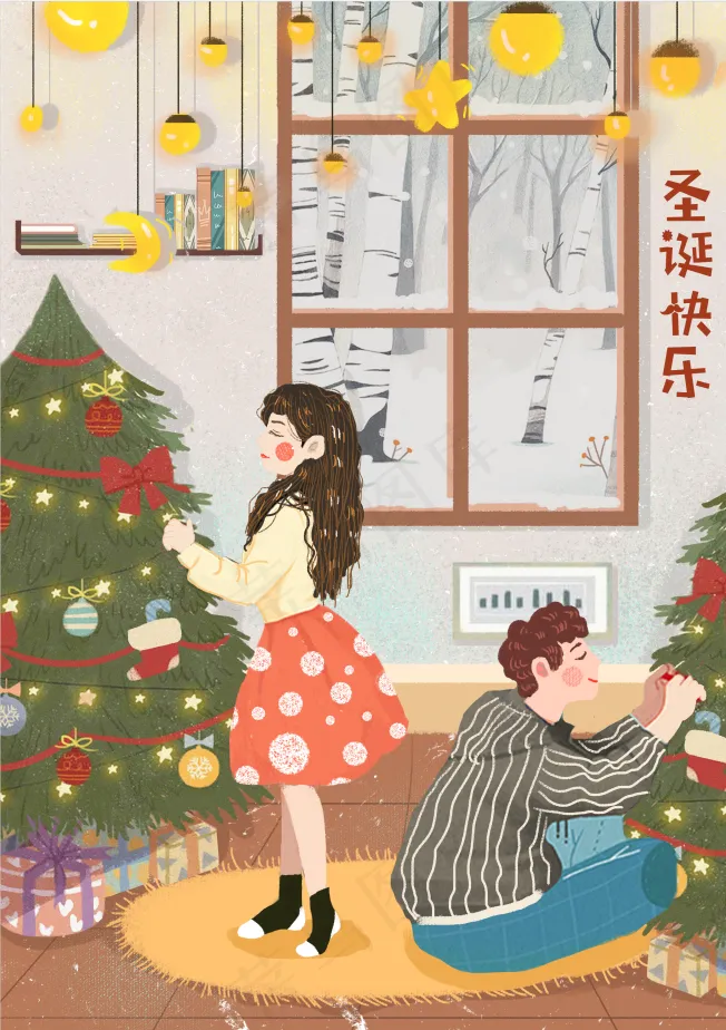 手绘卡通童趣圣诞节插画psd模版下载