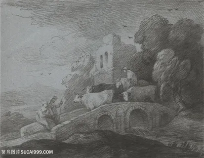 庚斯博罗素描建筑风景画 庚斯博罗素描建筑风景画