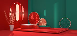 中国风国潮电商促销首页海报C4D背景图3D场景立体设计PSD素材模板