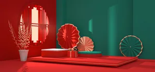 中国风国潮电商促销首页海报C4D背景图3D场景立体设计PSD素材模板