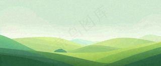 春天手绘绿色山坡春分，踏青，春游