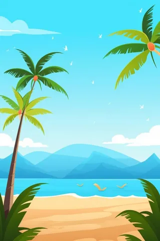 夏季沙滩椰树背景