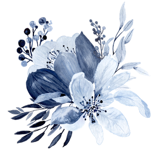 海军蓝金线水彩花卉素材
