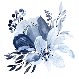 海军蓝金线水彩花卉素材