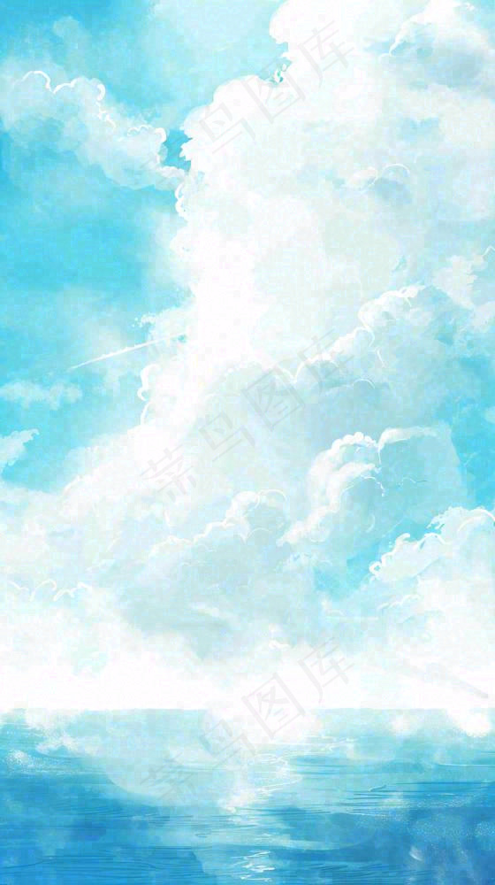 海洋海面蓝天云层白云清新春天夏天阳光，立夏夏至大暑小暑