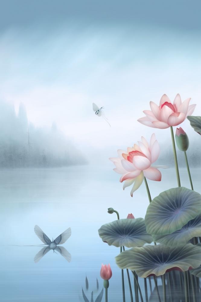 简约荷花朦胧美背景