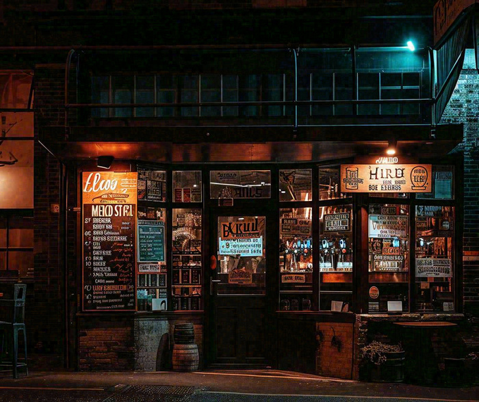 夜晚街道美食小店户外灯光摄影