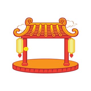 中国风复古式国潮门楼手绘城门插画牌楼建筑PSD素材png免扣图